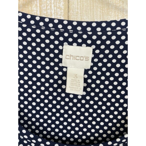 Chico's 3 Women's Navy Blue & White Polka Dot Slinky Pullover Top Size XL - Picture 2 of 6
